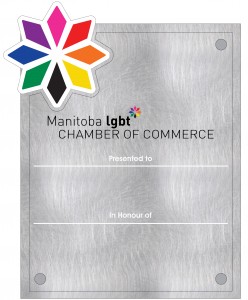 An image of the new Manitoba LGBT* Chamber Award Plaque